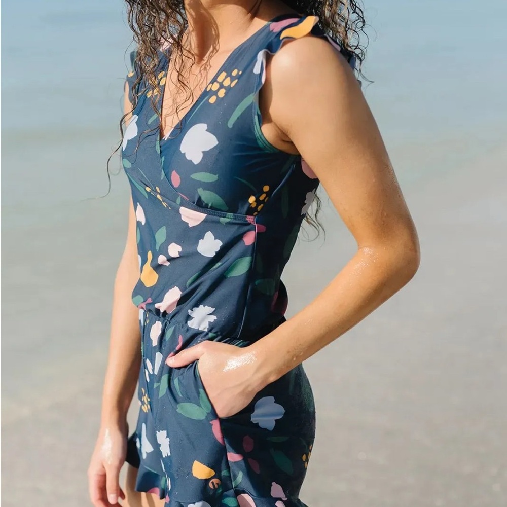Floral Navy One-Piece Swimsuit Romper